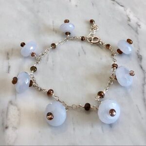 New Genuine Natural Chalcedony Andalusite Sterling Silver Bracelet